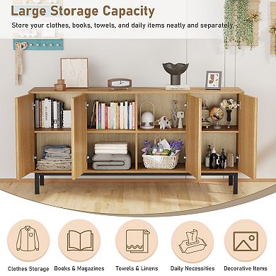 Modern Fluted Sideboard Buffet, 47.2 Inch Freestanding Storage Cabinet with Adjustable Shelf