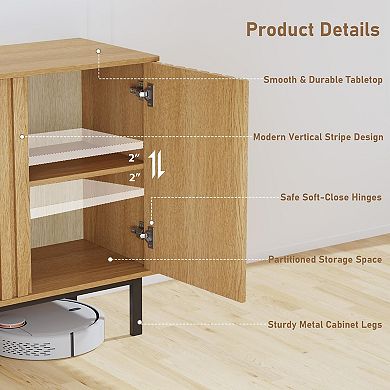 Modern Fluted Sideboard Buffet, 47.2 Inch Freestanding Storage Cabinet with Adjustable Shelf