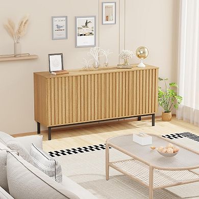 Modern Fluted Sideboard Buffet, 47.2 Inch Freestanding Storage Cabinet with Adjustable Shelf