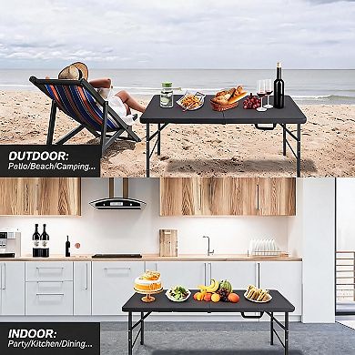 4 Feet Lightweight Foldable Table, Height Adjustable Portable Table for Party Picnic Camping Home