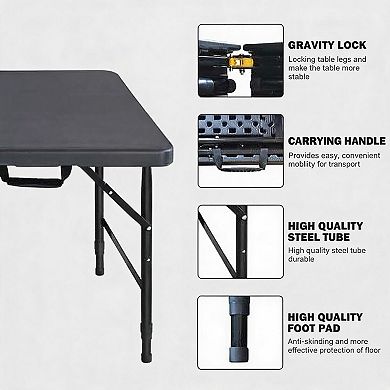 4 Feet Lightweight Foldable Table, Height Adjustable Portable Table for Party Picnic Camping Home