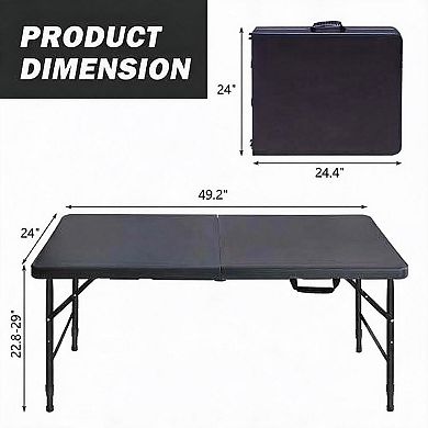 4 Feet Lightweight Foldable Table, Height Adjustable Portable Table for Party Picnic Camping Home