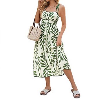 Women's Summer Casual Tie Strap Smocked Back Print Maxi Dress Flowy Swing Sleeveless Long Dress
