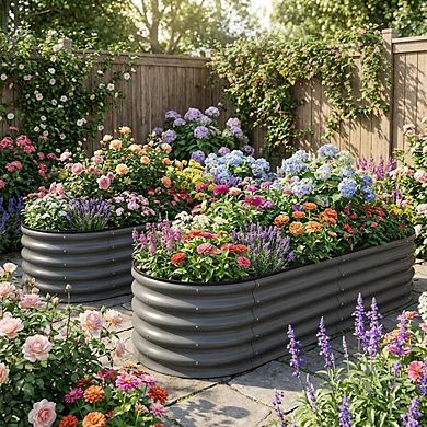 Set of 2 Large Oval Galvanized Steel Raised Garden Beds