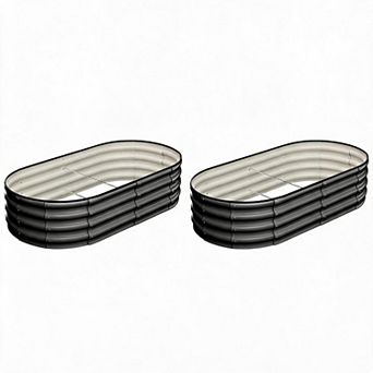 Set of 2 Large Oval Galvanized Steel Raised Garden Beds