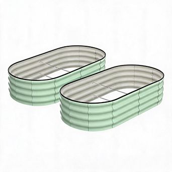 Set of 2 Large Oval Galvanized Steel Raised Garden Beds