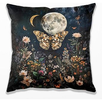 Moody Floral Butterfly Botanical Moth Throw Pillow Cover Cottagecore Decor