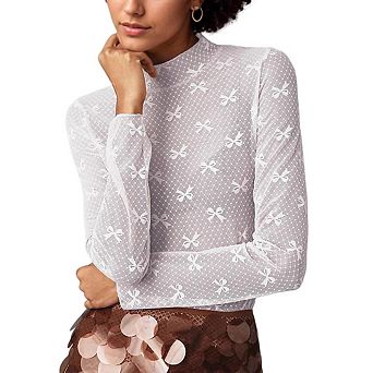 Women's Elegant Sheer Mesh Lace Long Sleeve Base Layer Top