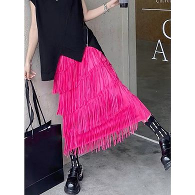 Women's Casual A-line Skirt with Tassels - Classic Retro Style