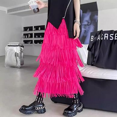Women's Casual A-line Skirt with Tassels - Classic Retro Style