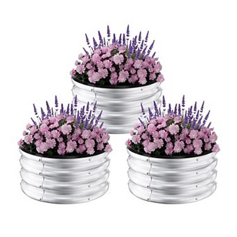 3-Pack Round Raised Garden Beds 2x2x1 ft Galvanized Steel Planter Boxes with Open Bottom Design