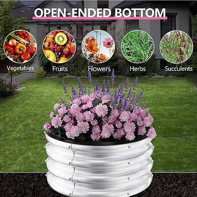 3-Pack Round Raised Garden Beds 2x2x1 ft Galvanized Steel Planter Boxes with Open Bottom Design