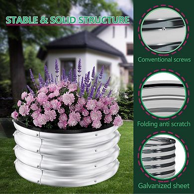 3-Pack Round Raised Garden Beds 2x2x1 ft Galvanized Steel Planter Boxes with Open Bottom Design