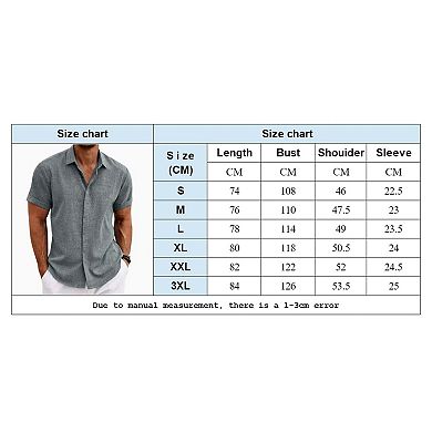Men's Short Sleeve Linen Cotton Shirt, Casual Button-Down Blouse