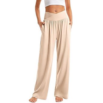 Women's Cross Waist Wide Leg Yoga Pants with Pockets for Loungewear