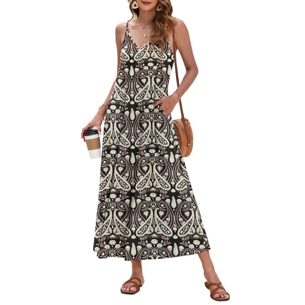 Женские платья Boho Floral Print Spaghetti Strap Maxi Dress with Pockets for Vacation