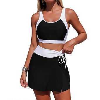 Women's Tankini Swimsuits Tummy Control Two Piece Bathing Suits Modest Tank Top with Skirt Bottom