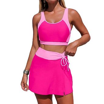 Women's Tankini Swimsuits Tummy Control Two Piece Bathing Suits Modest Tank Top with Skirt Bottom