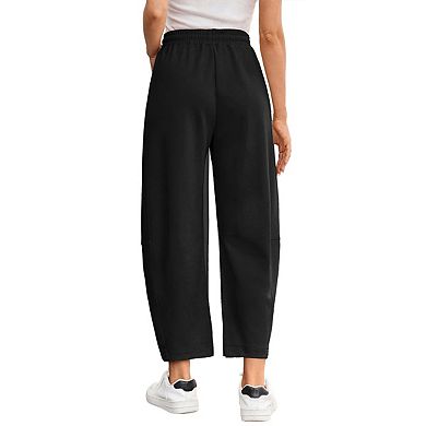 Women's Drawstring Elastic Waisted Wide Leg Casual Palazzo Trousers Sweatpant with Pockets