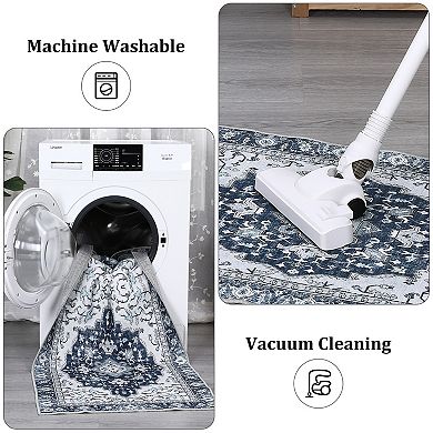 Boho Printed Area Rug,Large Soft Washable Area Rug,Distressed Pattern Carpet Rugs,Non-Slip,Foldable