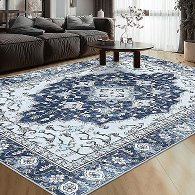 Boho Printed Area Rug,Large Soft Washable Area Rug,Distressed Pattern Carpet Rugs,Non-Slip,Foldable