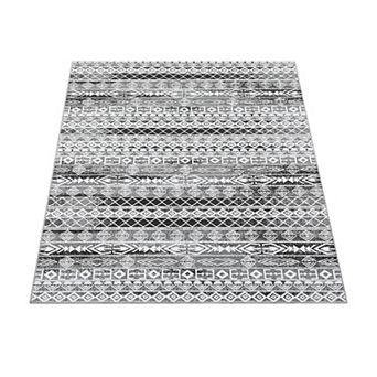 Modern Geometric Area Rug, Soft Plush Faux Wool Floor Carpet, Machine Washable Non Slip