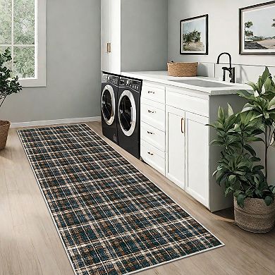 Plaid Rug Runner, Washable Runner Rug Non Slip Hallway Runners Indoor Distressed Kitchen