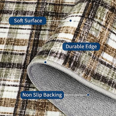 Plaid Rug Runner, Washable Runner Rug Non Slip Hallway Runners Indoor Distressed Kitchen