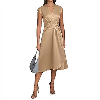 Women's Satin Sleeveless Dress with an Elegant V-Neck Waist Drawstring Suitable for Weddings