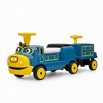 2 Seater Ride On Train Toy, 12V Electric Kids Car with Adjustable Seat & Carriage