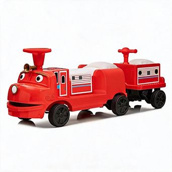 2 Seater Ride On Train Toy, 12V Electric Kids Car with Adjustable Seat & Carriage