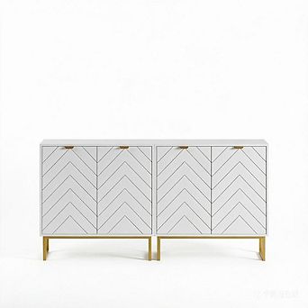 31.5 in Modern Sideboard Buffet Set of 2, Wood Accent Storage with Herringbone Doors