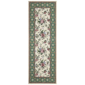 Vintage Floral Print Washable Area Rug Non-Slip Foldable Rug for Living Room Bedroom Kitchen