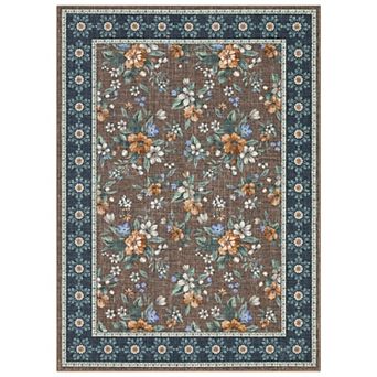 Vintage Floral Print Washable Area Rug Non-Slip Foldable Rug for Living Room Bedroom Kitchen