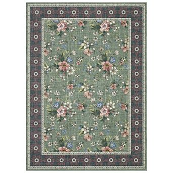 Vintage Floral Print Washable Area Rug Non-Slip Foldable Rug for Living Room Bedroom Kitchen