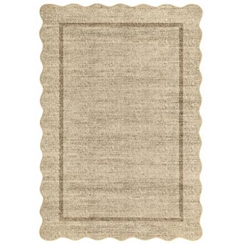 Modern Scalloped Washable Area Rug, Non-Slip Low Pile Farmhouse Carpet for Living Room Bedroom Decor
