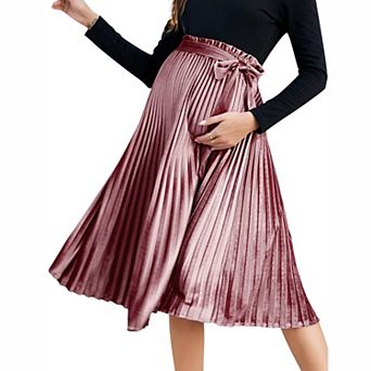 Women's Velvet Pleated Maternity Midi Skirt