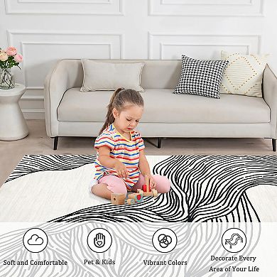 lxt-Area Rug Machine Washable Rug Modern Carpet Abstract Rug for Living Room