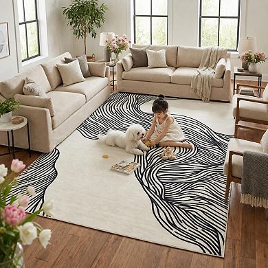 lxt-Area Rug Machine Washable Rug Modern Carpet Abstract Rug for Living Room
