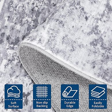 Modern Abstract Washable Runner Rug, Soft Non-Slip Low Pile Carpet for Bedroom Hallway Entryway