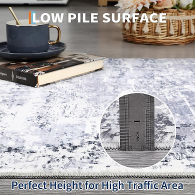 Modern Abstract Washable Runner Rug, Soft Non-Slip Low Pile Carpet for Bedroom Hallway Entryway