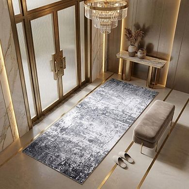 Modern Abstract Washable Runner Rug, Soft Non-Slip Low Pile Carpet for Bedroom Hallway Entryway