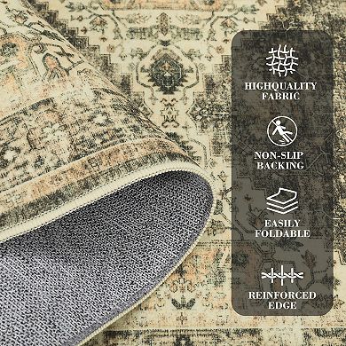 Boho Area Rug Machine Washable Rug Non Shedding Rugs Vintage Foldable Carpet for Living Room Bedroom