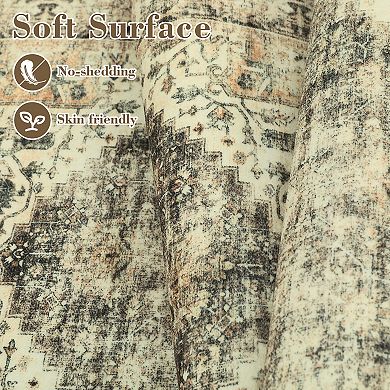 Boho Area Rug Machine Washable Rug Non Shedding Rugs Vintage Foldable Carpet for Living Room Bedroom