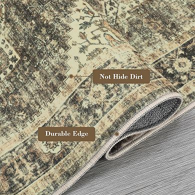 Boho Area Rug Machine Washable Rug Non Shedding Rugs Vintage Foldable Carpet for Living Room Bedroom