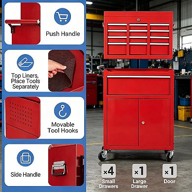 8-Drawer Rolling Tool Chest with Wheels, Lockable Garage & Workshop Steel Toolbox