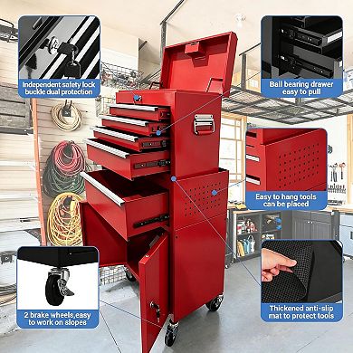 8-Drawer Rolling Tool Chest with Wheels, Lockable Garage & Workshop Steel Toolbox