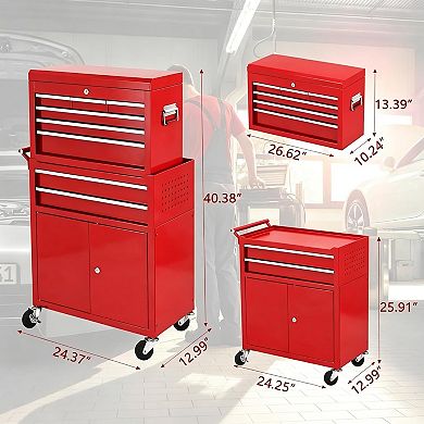 8-Drawer Rolling Tool Chest with Wheels, Lockable Garage & Workshop Steel Toolbox