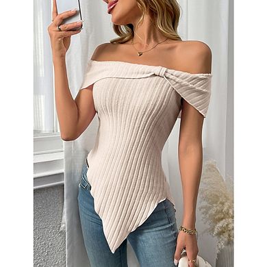 Women's Off Shoulder Sweater Asymmetrical Short Sleeve One Shoulder and Sweet Top