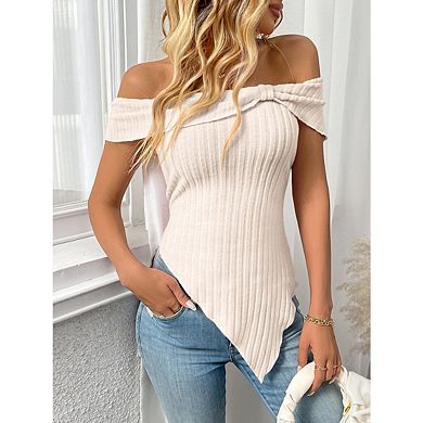 Women's Off Shoulder Sweater Asymmetrical Short Sleeve One Shoulder and Sweet Top